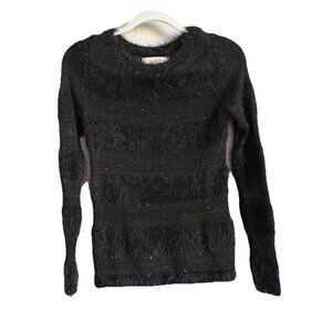 LOFT Women’s PXS Black Wool Blend Long Sleeve Sweater Fuzzy Stripes‎ Pullover